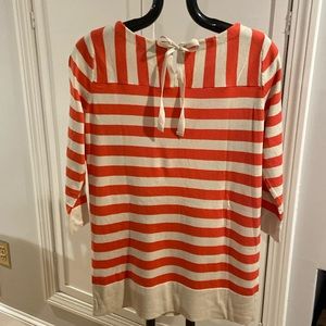 LOFT Vibrant Orange and Cream Striped Crew Neck Sweater